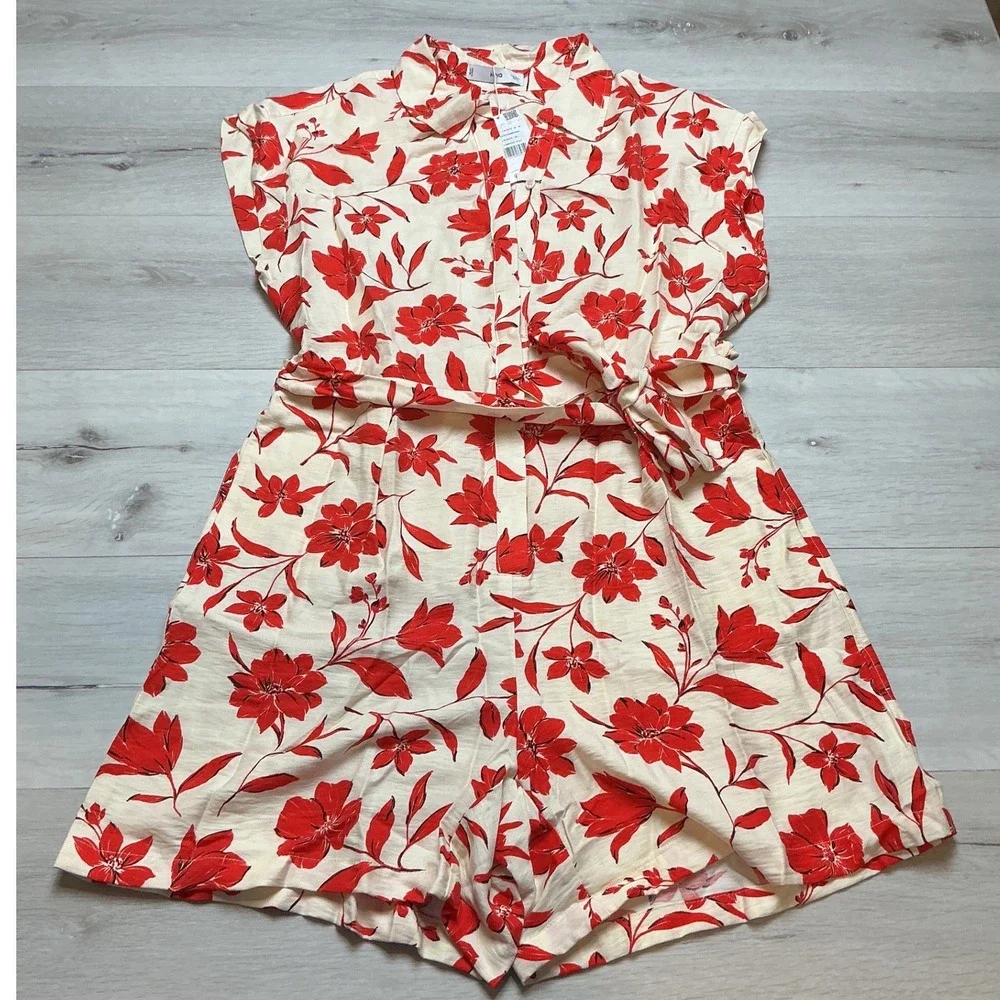 Mango Jumpsuit Alaz Red Floral Romper Cream Large New With Tags‎